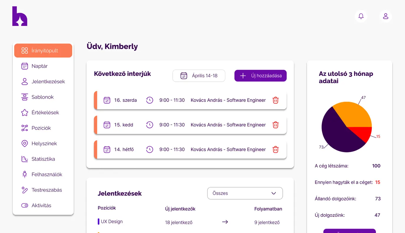 HR menedzsment UX/UI projekt – Hyperior mobilra optimalizált design Kimberly Sólyomtól